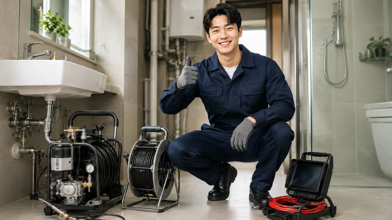 경기 동부 하수구막힘 작업복 기술자와 고압세척·배관내시경 전문 장비